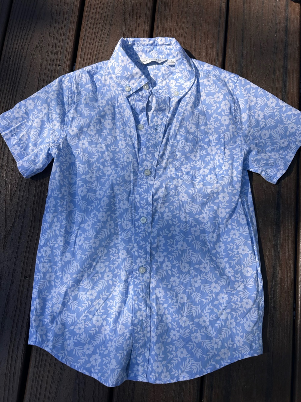 Janie and Jack Boys Light Blue Floral Short-Sleeve Button-Down Shirt
